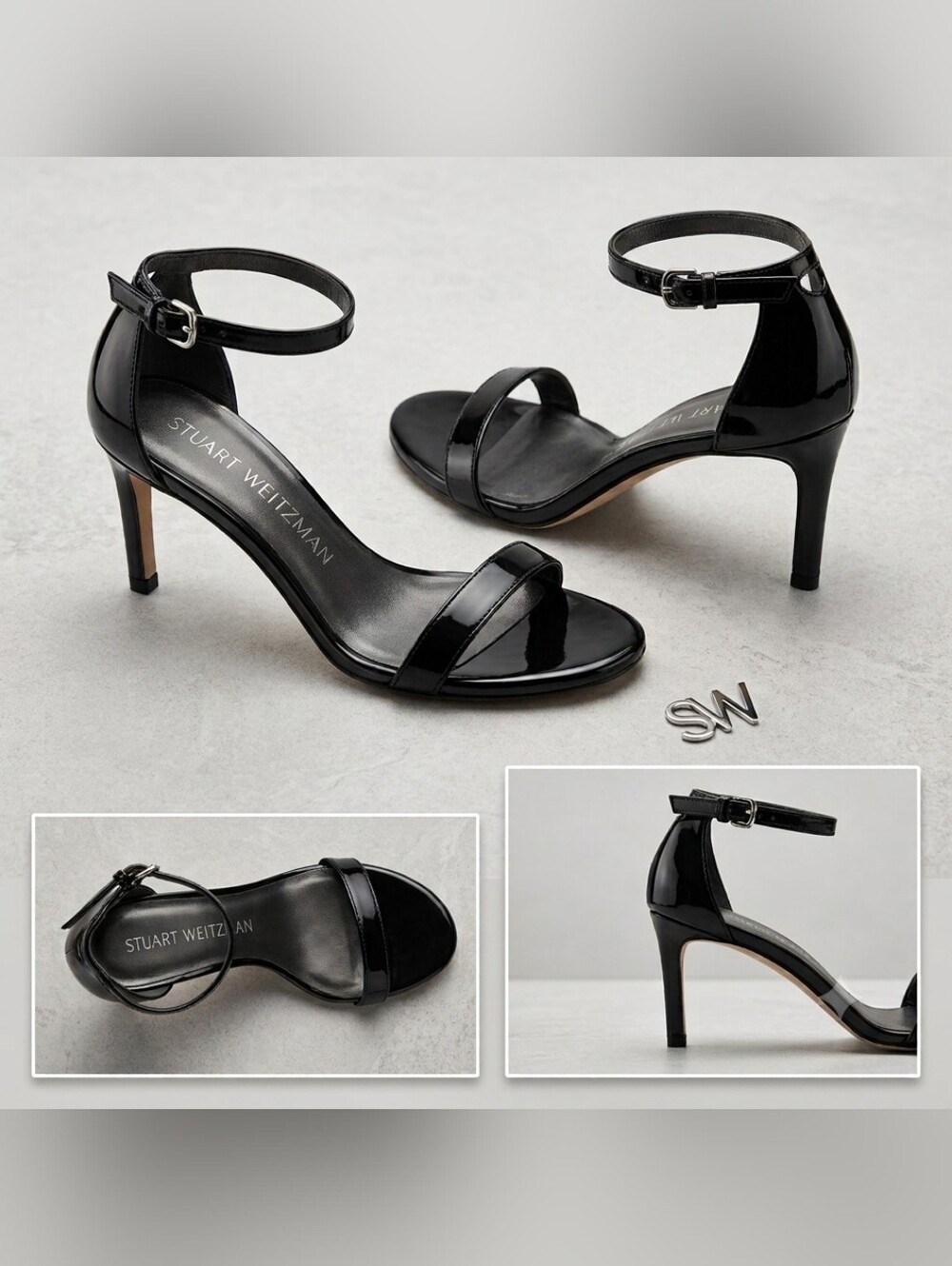 Stuart Weitzman Black Patent Ankle-Strap Heels Size 6.5M